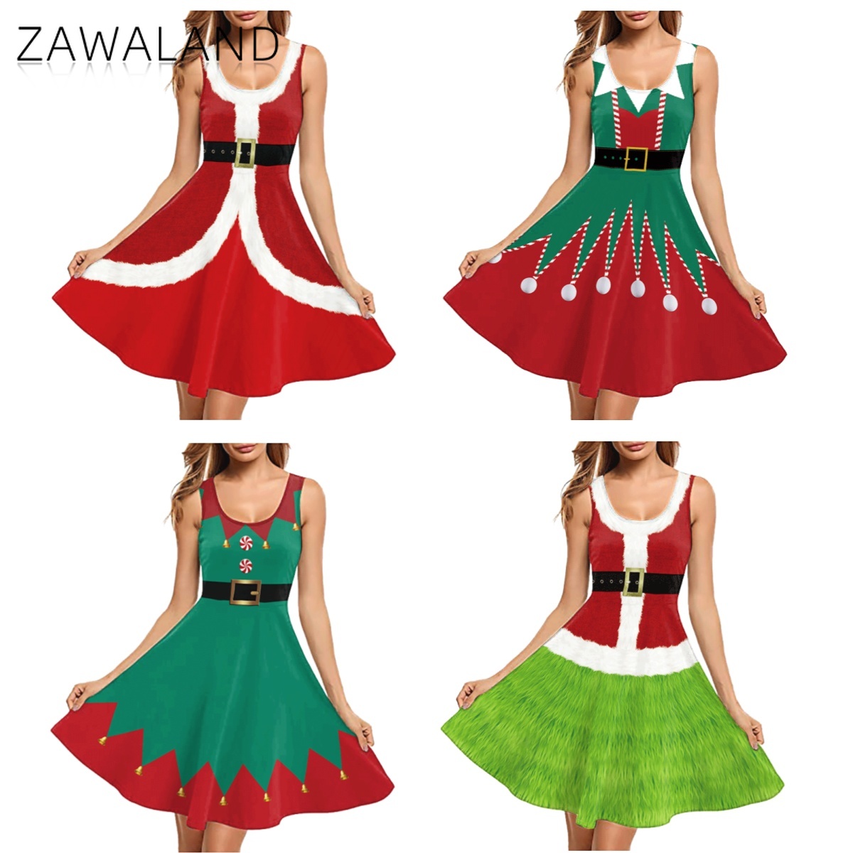 Elf Costume Christmas - Christmas Red Green Printing Cosplay Costume