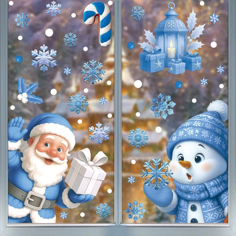 Snowflake Window Decal - Merry Christmas Static Glass Sticker Blue